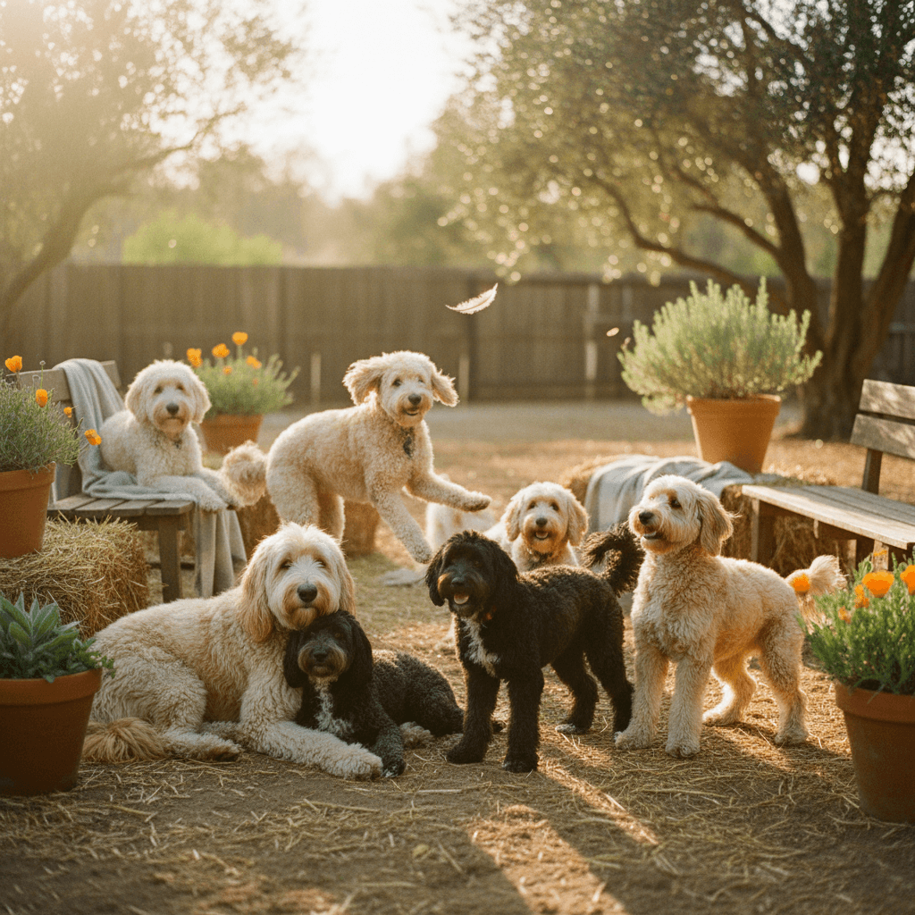 Supporters and volunteers with rescued doodles